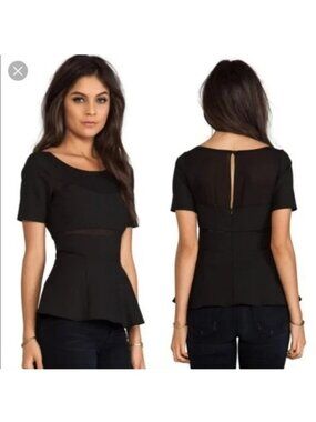 Elizabeth and James Black Sheer Peplum Top Size 0